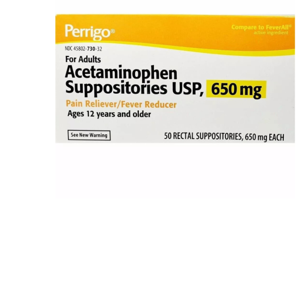 Acetaminophen Suppositories, 650 mg Pain Reliever Fever Reducer Online Sale